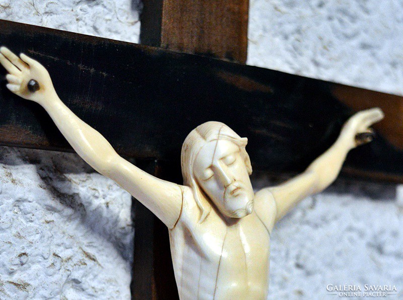 59. Antik, CSONT Jézus Krisztus (14 cm hatalmas méretek!)  27 cm-es feszület, impozáns