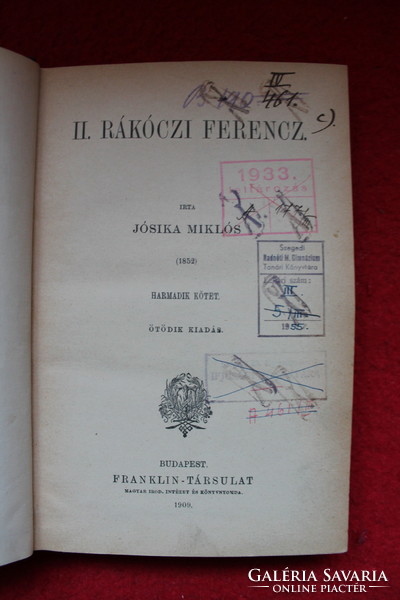 II. Ferenc Rákóczi i-ii-iii. Volume (written by Miklós Jósika, 1852)