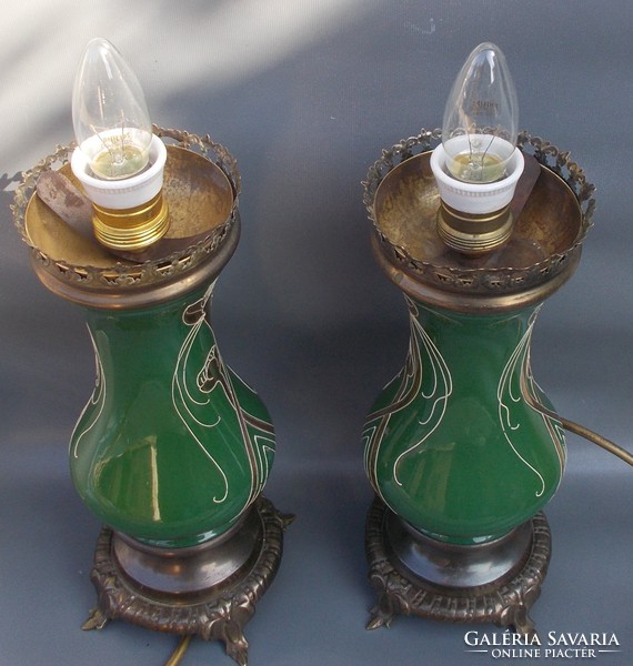 Pair of antique art nouveau ceramic lanterns