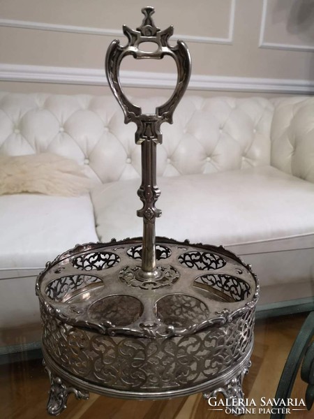 Silver-plated, old stand, glass spice holder, shabby chic, vintage, 29 cm high