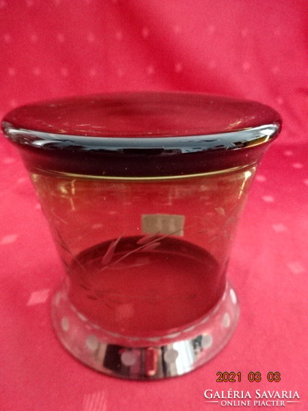 Polished glass, smoke-colored centerpiece, candle holder, two pieces in one, bottom diameter 9.5 cm. Jokai.