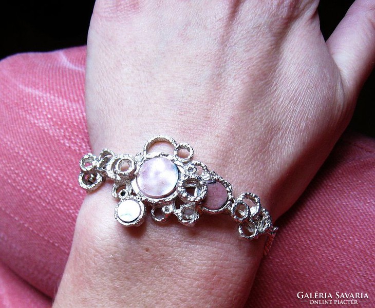 Special design silver bracelet with rhodonite.