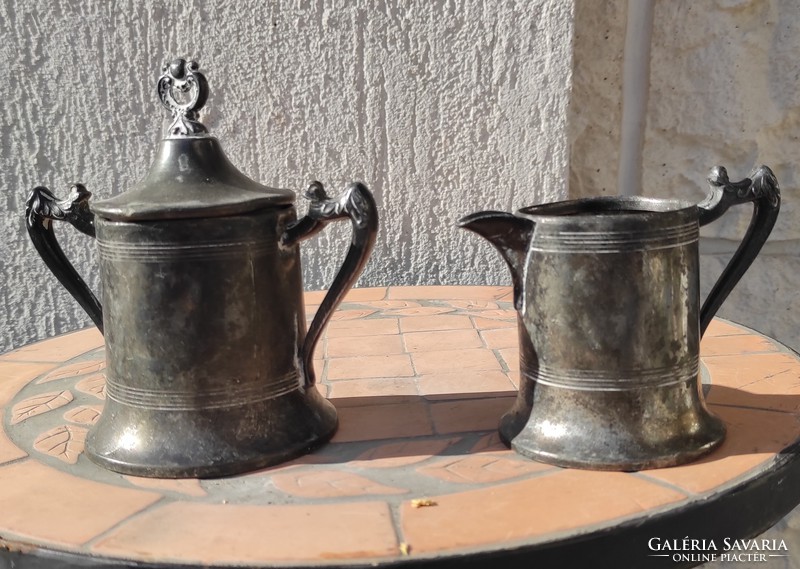 Discounted silver-plated tin pouring coffee, creamer, sugar box, sugar holder, bonbonnier, antique with master mark