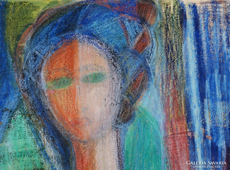 Árvay József (1932- ): Zöldszemű lány, 1977 - pasztellkép, keretezve