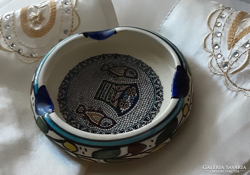 Arabic handcrafted ceramic ashtray, hand painted, fish pattern, original, flawless