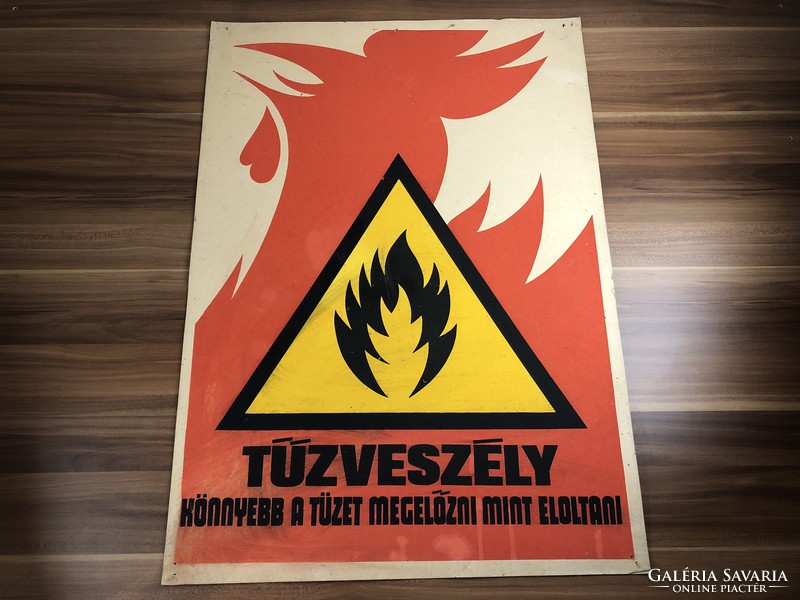 "Tűzveszély" munkavédelmi gyári ipari plakát poszter 1970-es évek ,nagy méret