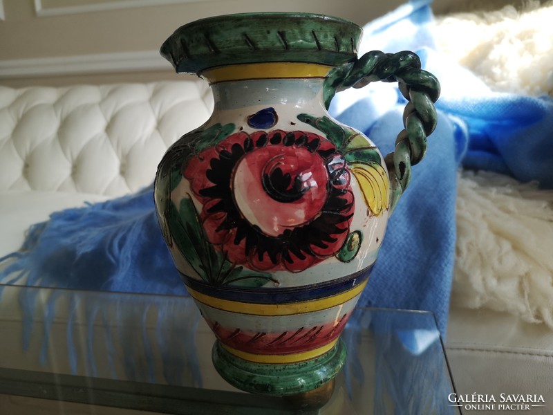 Italian, Tuscan ceramic jug with majolica flower spout