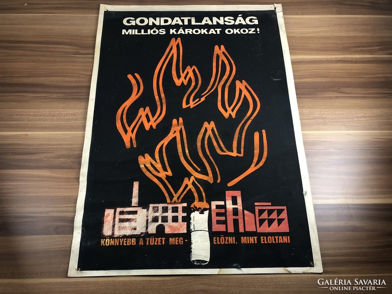 "Gondatlanság Milliós Károkat Okoz" munkavédelmi gyári ipari plakát poszter 1970-es évek ,nagy méret