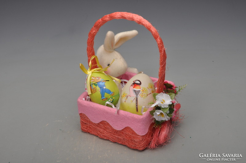 Easter centerpiece, decoration, basket with ears, with hanging eggs