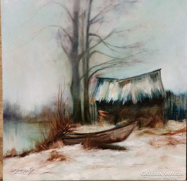 Zoltán Németh's oil painting entitled Foggy Waterfront