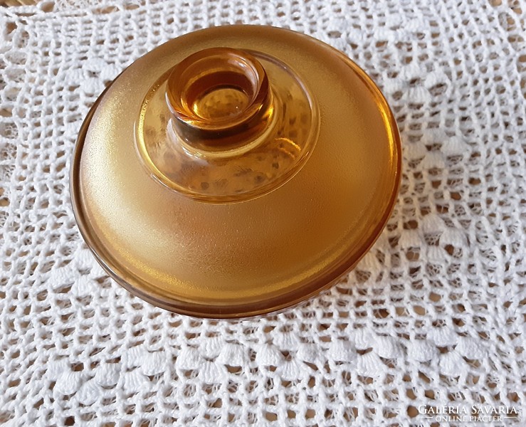 Antique Czech glass art deco amber-yellow,honey-yellow bonbonier,ring holder,jewelry holder,flawless