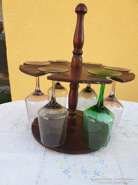 Retro, wooden round holder, iridescent wine posh 6 pcs for sale!