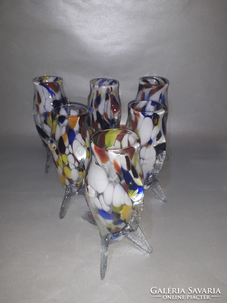 Mid century spatter glass pourer + 6 glasses full drink set fish set