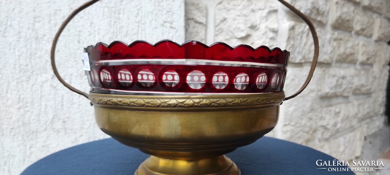 3. Rubin pàcolt üveggel kínáló Asztalközép réz elegàns luxus mutatós darab.