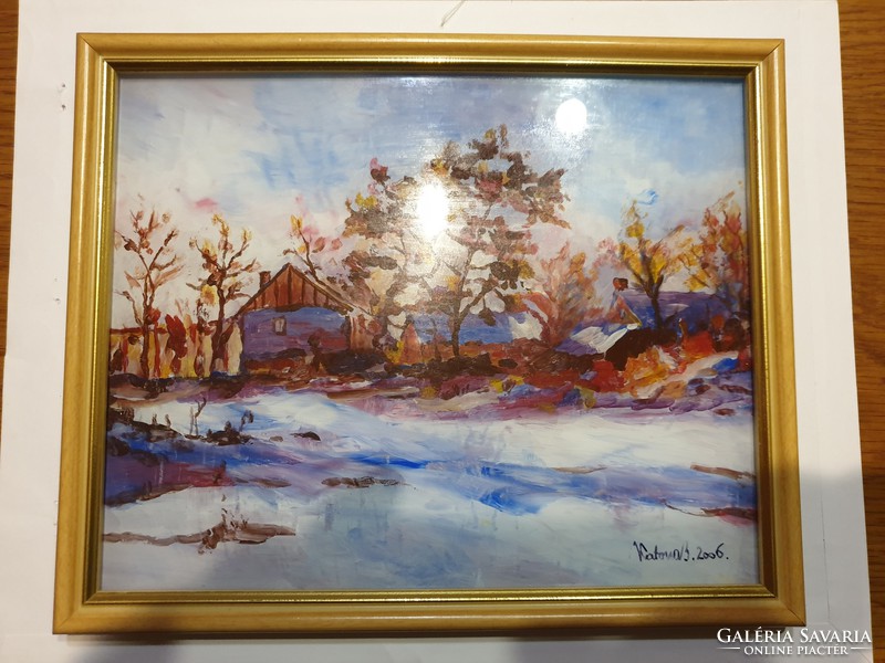 Soldier Bálint's painting 20x25 winter landscape for sale from a legacy.