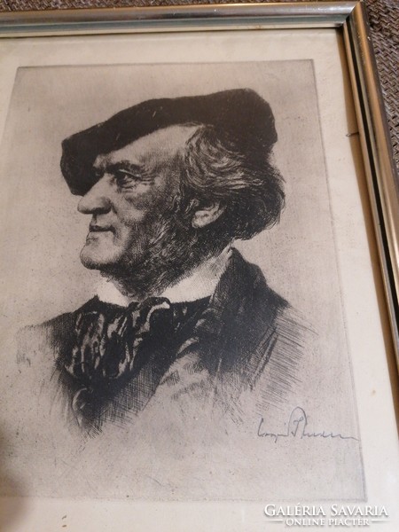 Ritkaság! Richard Wagnert ábrázoló, mesteri rézkarc a készítő eredeti szignójával.