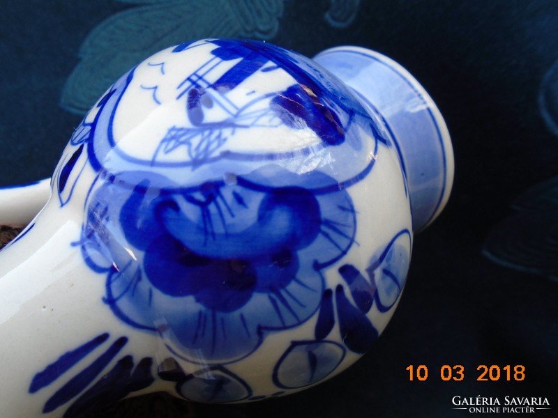 Klasszikus kobaltkék fehér Delft kézzel festett díszkancsó szélmalom és virágminta