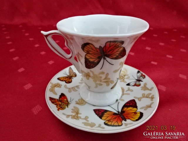 Német porcelán, pillangó mintás kávéscsésze + alátét. Vanneki!