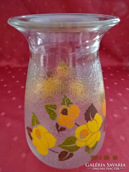 Hand-painted glass vase with spring flowers, height 22 cm. He has! Jókai.