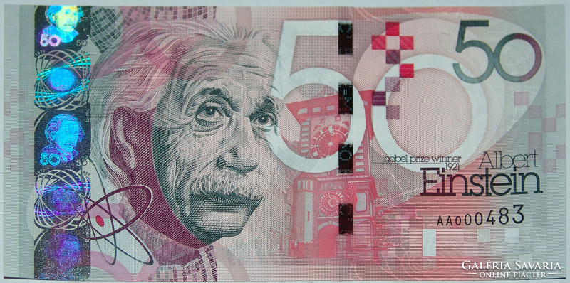 Albert Einstein 50 teszt bankjegy / sample note - extrém ritka! Egyedi sorszámozott.
