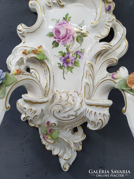 Beautiful two-armed Thuringian porcelain wall sconce