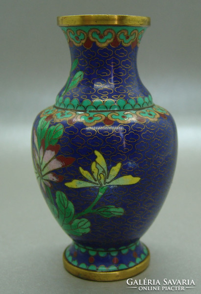 B403 Kínai zománcos váza , rekesz zománc cloisonné váza - meseszép gyűjtői darab!