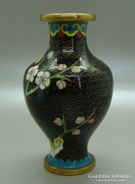 B402 Kínai zománcos váza , rekesz zománc cloisonné váza - meseszép gyűjtői darab!