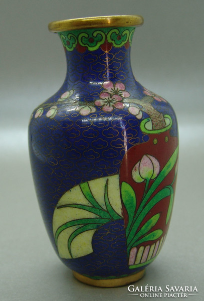 B405 Kínai zománcos váza , rekesz zománc cloisonné váza - meseszép gyűjtői darab!