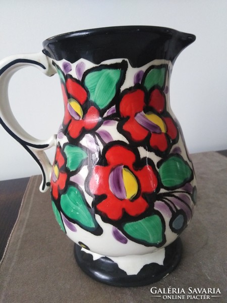 Hand painted pitcher with handles