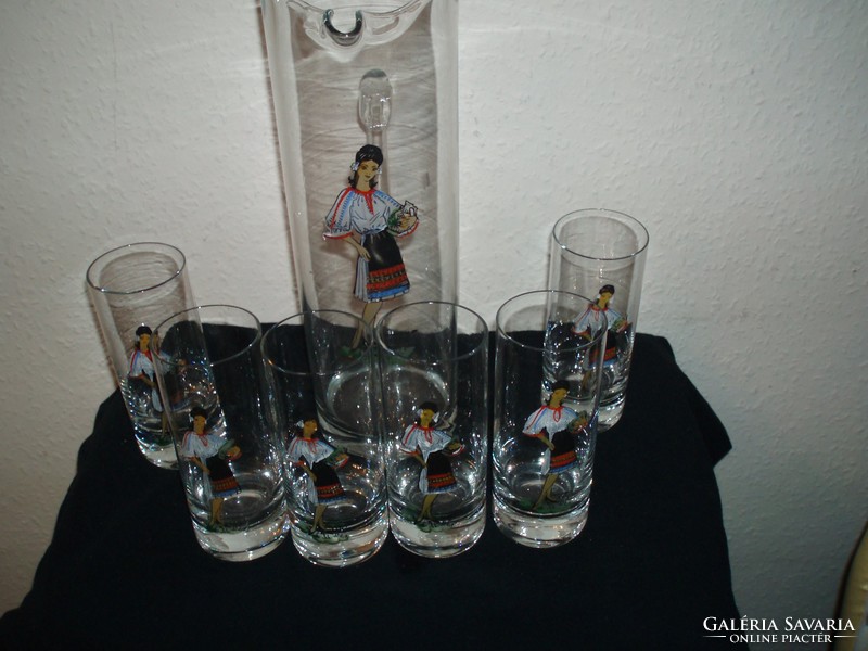 Retro-6-piece-glass-cups + 1-large-spout + waitress-girl-sticker-set