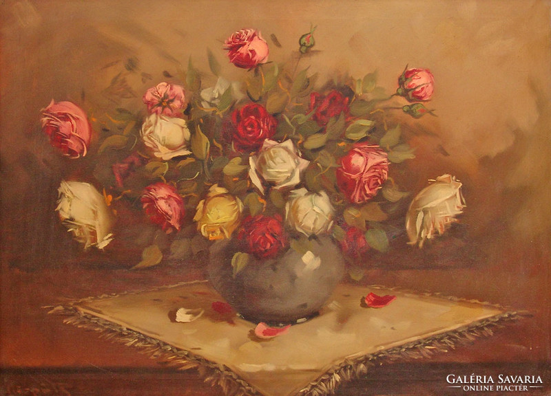 Signed antique floral still life - quality piece - in flawless, beautiful condition, with pearl frame