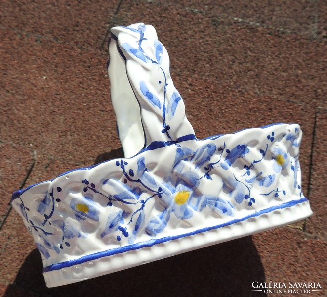 Rc & cl Portuguese hand painted porcelain basket with handles
