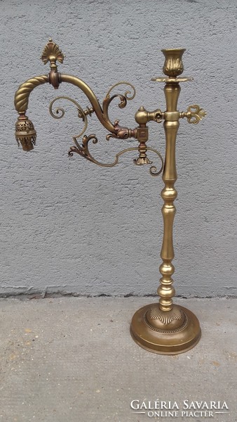 Bronze table gas lamp with candle holder 61cm, 19s. End