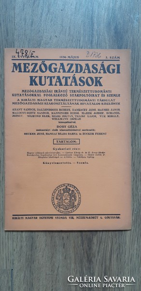 Mezőgazdasági kutatások folyóiratok, 1936