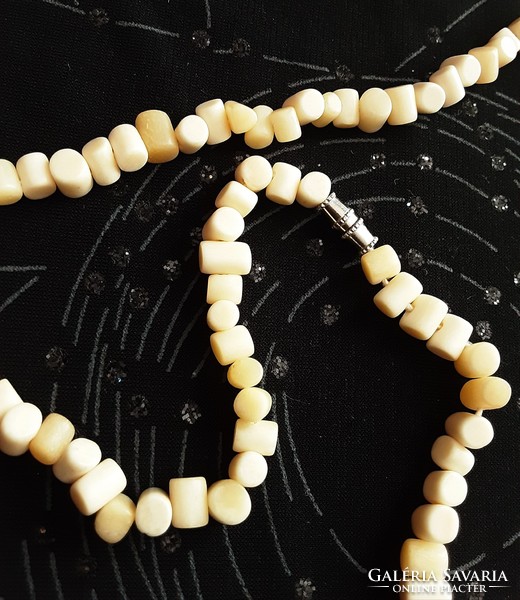 Bone, old, handcrafted necklace, string of pearls, showy flawless piece