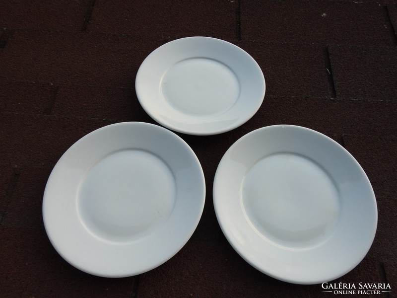 Old Czechoslovak white, thick-walled porcelain flat plate set of 3 pieces