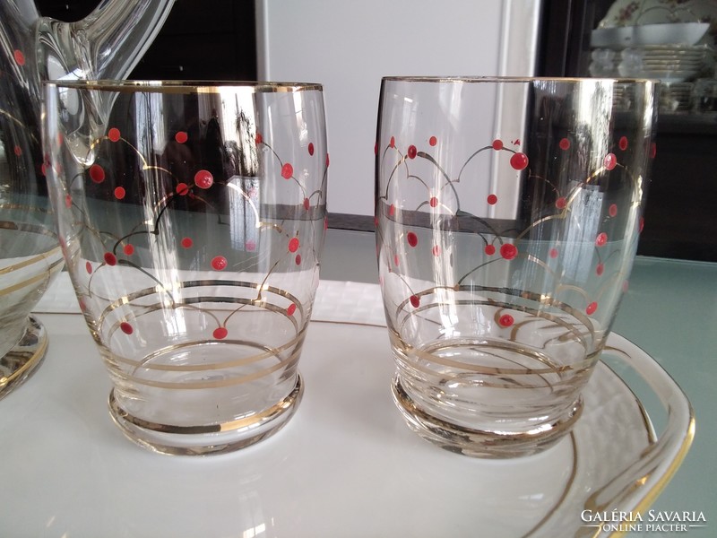 Paradise polka dot water glass set with jug, beautiful old handmade work!