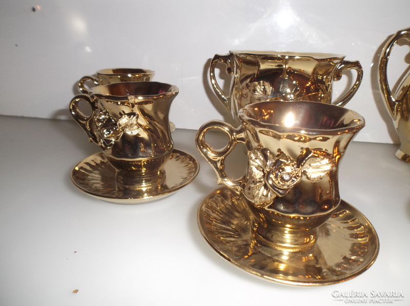 Coffee set - 14 pcs - gold-plated - with 3 d rose - perfect