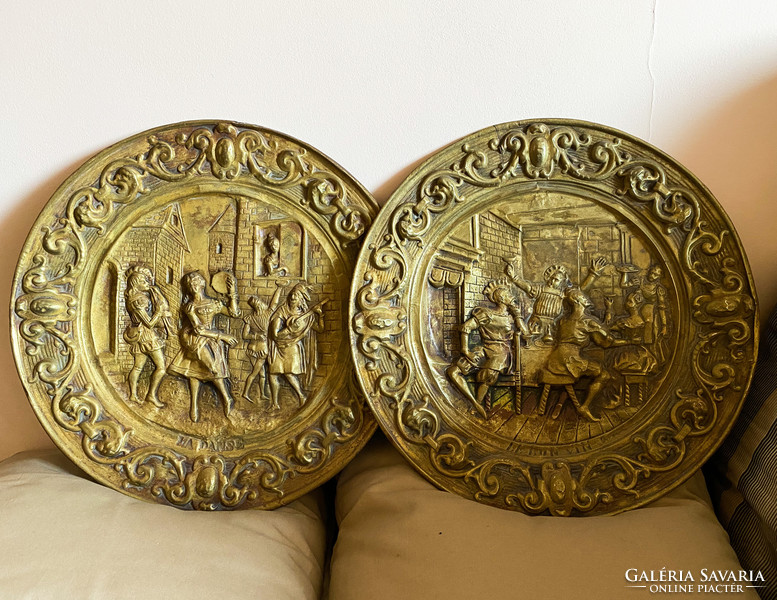 Pair of antique french gilded copper wall decoration.