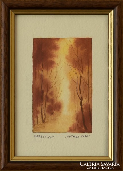 Barsi Ferenc - Ártéri erdő, mini akvarell. Nagyszerű ajándék ötlet!