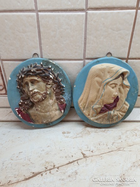 Antique ceramic mural couple - virgin mary and jesus
