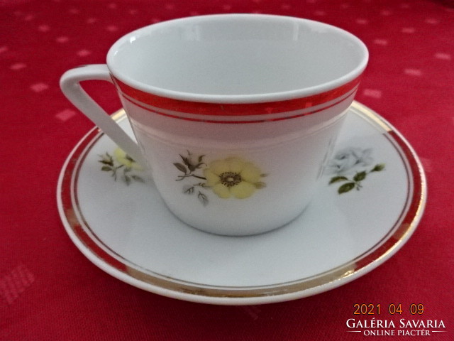 Raven house porcelain, yellow floral coffee cup + placemat. He has!
