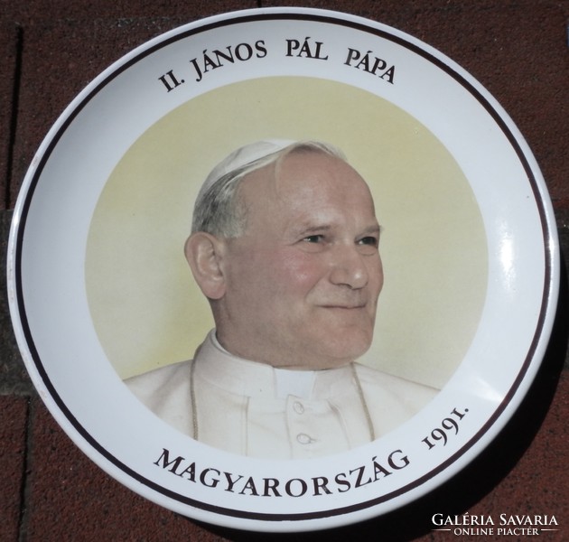 Herend large wall plate: ii. Pope John Paul Hungary 1991