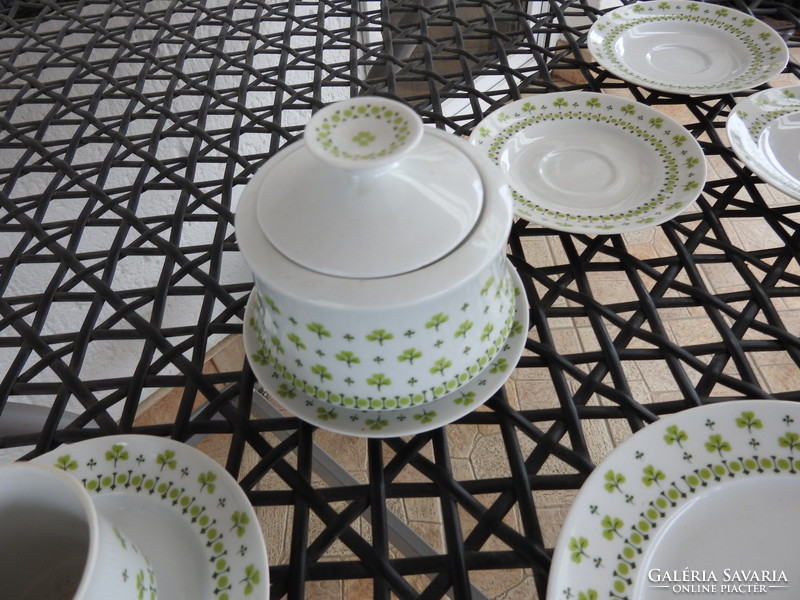 Alföldi green clover pattern tableware pieces. Soup bowl, steak bowl, sugar bowl, cookie...