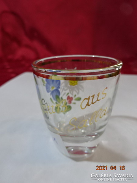 Glass brandy cup, hand-painted, with the inscription 