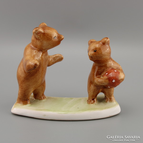 Bear ceramic sculpture, vintage figurine, bodyguard cross pottery