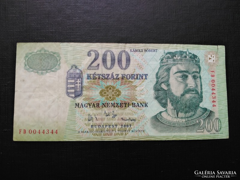 Legritkább Papír 200 Forint 2007 FD betűjel, alacsonyabb sorszám, beszakadás