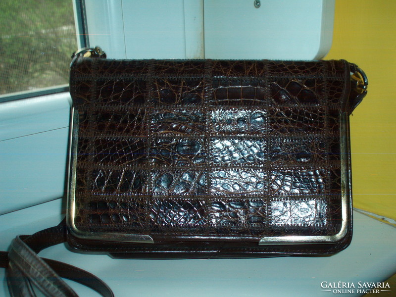 Vintage brown small genuine crocodile leather shoulder bag