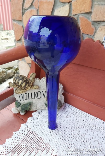 Karcagi ? Gyönyörű  55  cm magas kék színű üveg váza  padlóváza  Gyűjtői szépség nosztalgia darab