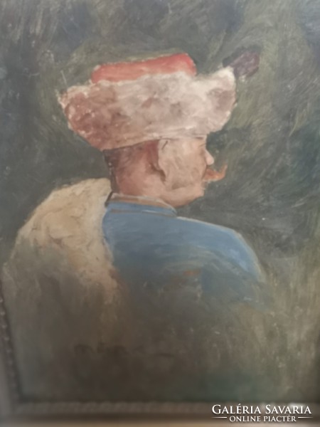 Márk Lajos Nemes bajszos portré kucsmában antik festmény